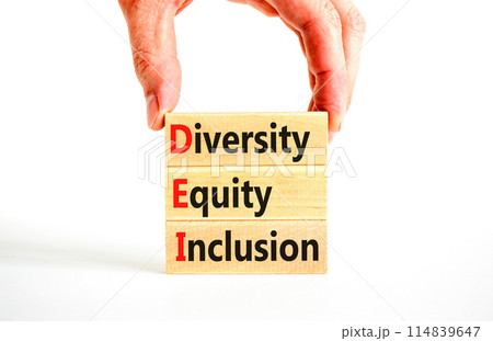 DEI diversity equity and inclusion symbol. Concept words DEI diversity equity inclusion on blocks. Beautiful white background. Business DEI diversity equity and inclusion concept. Copy space. DEI diversity equity and inclusion symbol. Concept words DEI diversity equity inclusion on blocks. Beautiful white background. Business DEI diversity equity and inclusion concept. Copy space. 114839647