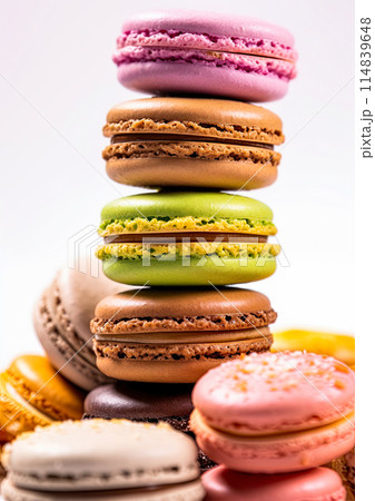 Macaroons delicious french sweet cookies stacked. Generative Ai image 114839648