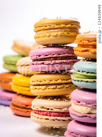 Macaroons delicious french sweet cookies stacked. Generative Ai image 114839649
