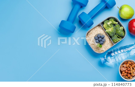 Healthy food and fitness items 114840773