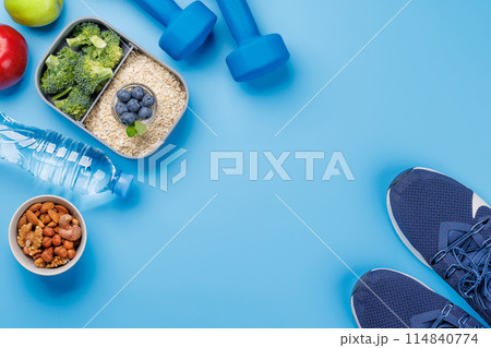 Healthy food and fitness items 114840774