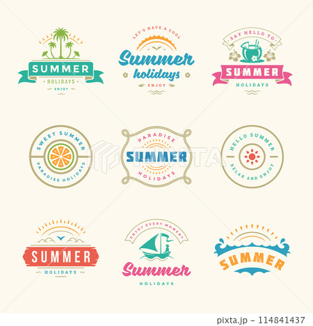 Summer holidays labels and badges retro typography design set. 114841437