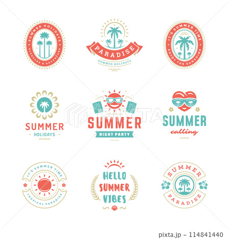 Summer holidays labels and badges retro typography design set. Summer holidays labels and badges retro typography design set. 114841440