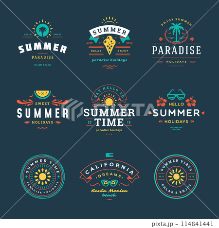 Summer holidays labels and badges retro typography design set. 114841441