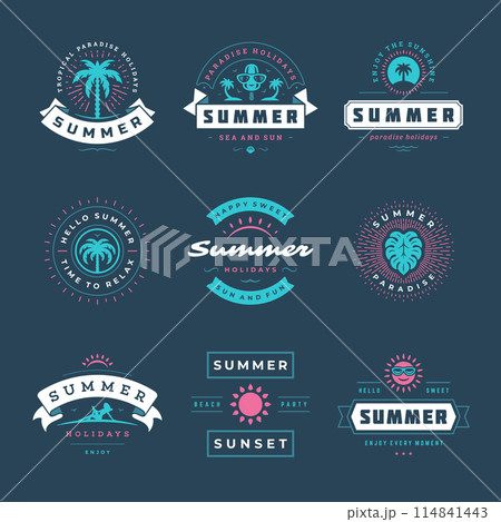 Summer holidays labels and badges retro typography design set. 114841443