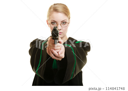 woman lawyer with weapon gun. Crime 114841748