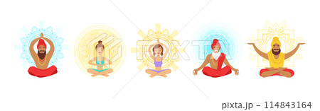 Meditating People in Yoga Lotus Pose Vector Set Meditating People in Yoga Lotus Pose Vector Set 114843164