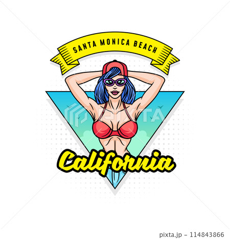 Positive pop art style girl or woman on beach 114843866