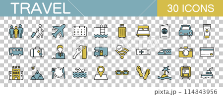 Travel related icon set color 114843956