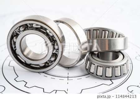 Engineering tools and mechanical industrial with vernier caliper and metal ball bering. 114844213