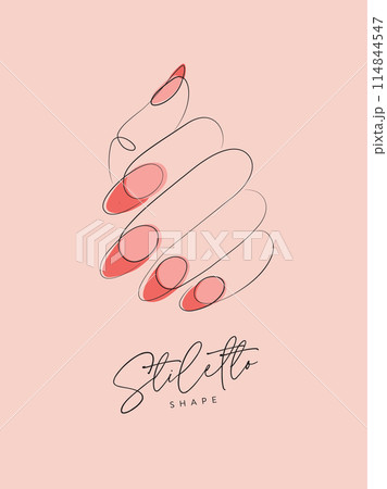 Woman hand with pink color stiletto shape peach 114844547