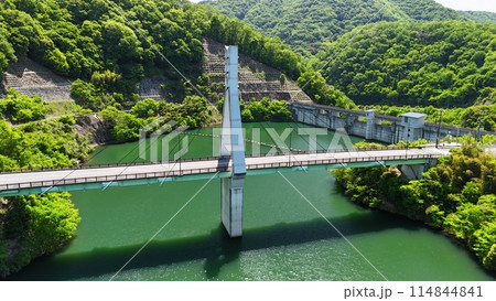 広島県竹原市_貯水率100%【仁賀ダム】ドローン空撮_NIK_No23 広島県竹原市_貯水率100%【仁賀ダム】ドローン空撮_NIK_No23 114844841