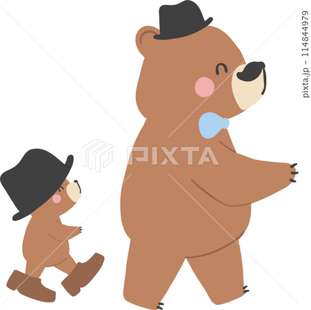 Retro fathers day bear with baby bear, showcasing a heartwarming moment between parent and child. 114844979