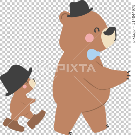 Retro fathers day bear with baby bear, showcasing a heartwarming moment between parent and child. 114844979