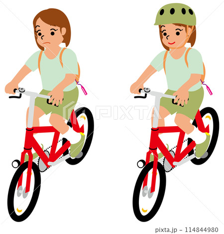 ヘルメットをかぶって自転車に乗る女の子2斜め上 114844980