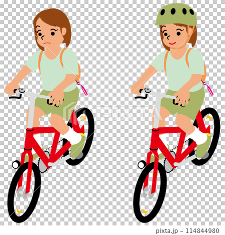 ヘルメットをかぶって自転車に乗る女の子2斜め上 114844980