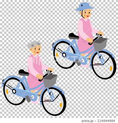 An old woman pushing a bicycle 114844984