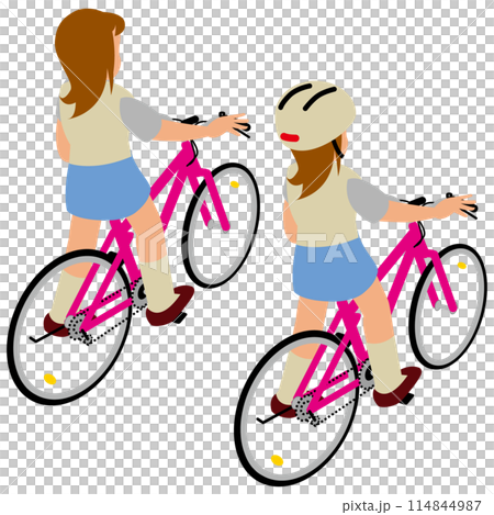 A JK with one leg on a bicycle, seen from behind 114844987