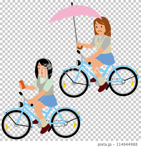 A high school girl riding a bicycle in a dangerous manner 114844988