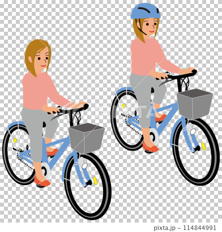 ヘルメットをかぶって自転車に乗る女性1 114844991