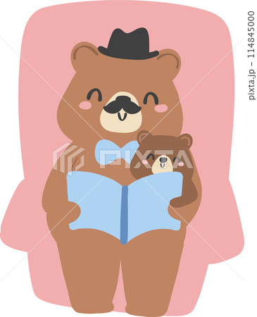 Retro fathers day bear with baby bear, showcasing a heartwarming moment between parent and child. 114845000