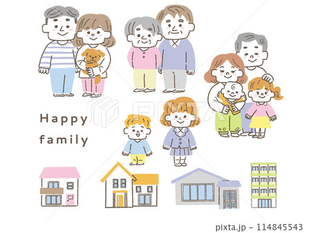 幸せな家族と住まいのイラストセット 114845543