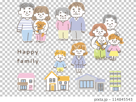 幸せな家族と住まいのイラストセット 114845543