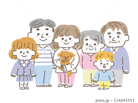 子供が二人いる二世代家族のイラスト 114845551