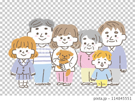 有兩個孩子的兩代家庭的插圖 114845551