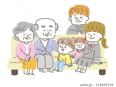 孫と楽しく過ごす高齢夫婦のイラスト 114845554