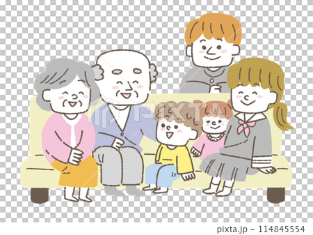 Illustration of an elderly couple having fun with their grandchildren Illustration of an elderly couple having fun with their grandchildren 114845554