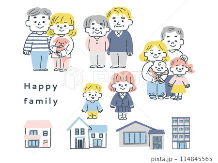 幸せな家族と住まいのイラストセット 114845565