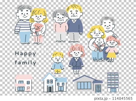 幸せな家族と住まいのイラストセット 114845565