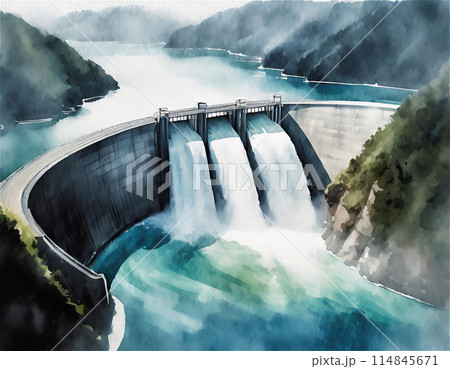 ダムの放水のイラスト素材 [114845671] - PIXTA