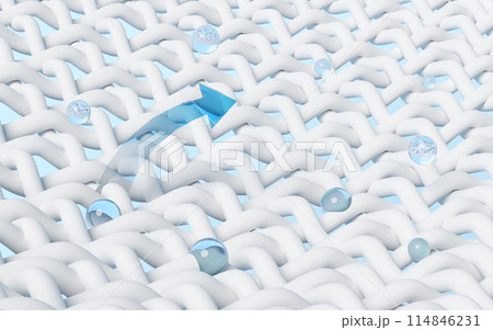 3d fabric fiber of cloth with water arrow, bubble remove stain, softener of washing machine. 3d render illustration 3d fabric fiber of cloth with water arrow, bubble remove stain, softener of washing machine. 3d render illustration 114846231