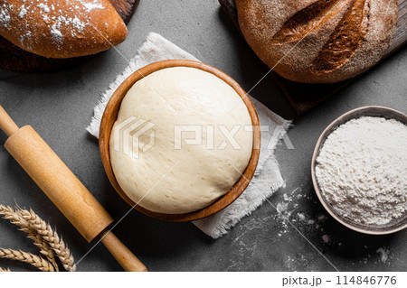 Bowl of fresh dough, baking concept Bowl of fresh dough, baking concept 114846776