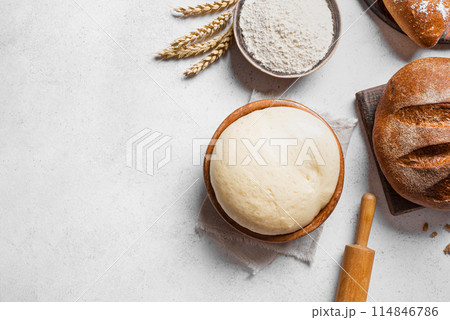 Bowl of fresh dough, baking or pastry concept Bowl of fresh dough, baking or pastry concept 114846786