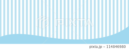 ストライプパターンとウェーブの横長フレームバナー/ブルー 114846980