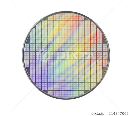 Rainbow crystalline silicon wafer with microchips on a lattice Rainbow crystalline silicon wafer with microchips on a lattice 114847062
