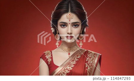 インディアンレッドをテーマにした若い女性/Young woman with Indian Red 114847293