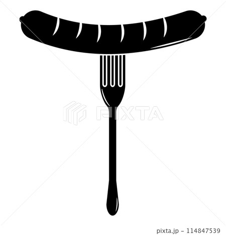 sausage on a fork, black stencil icon sausage on a fork, black stencil icon 114847539