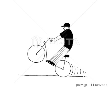 自転車に立ち乗りする男性、線画 114847857