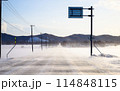 冬の道東　地吹雪　北海道の冬 114848115