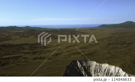 Aerial view of autumn yellow valley and stony cleft. Clip. Flying above stunning summer hilly region. Aerial view of autumn yellow valley and stony cleft. Clip. Flying above stunning summer hilly region. 114848633