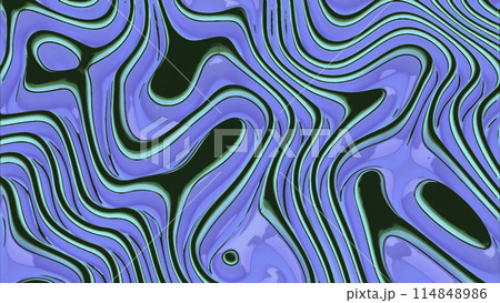 Rows of colorful green stripes rippling and transforming. Design. Glowing liquid flowing stains. 114848986