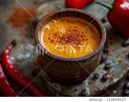 Hot Sauce Origin Coffee and Mild Chili Peppers 114849537