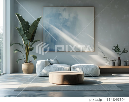 Frame mockup in blue interior background with sofa Frame mockup in blue interior background with sofa 114849594