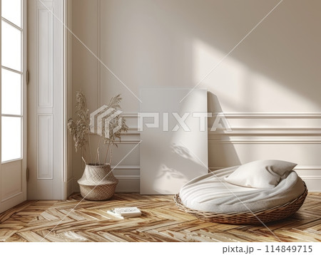 Home contemporary room interior background with frame mockup Home contemporary room interior background with frame mockup 114849715