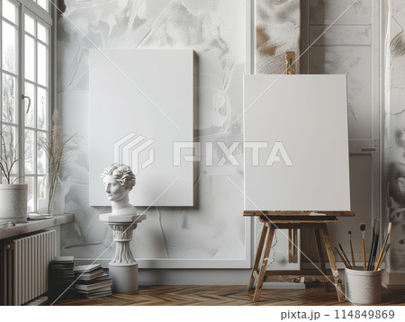 Canvas mockup in modern art drawing studio Canvas mockup in modern art drawing studio 114849869