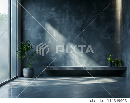 Home interior, dark room with empty wall mockup, 114849968